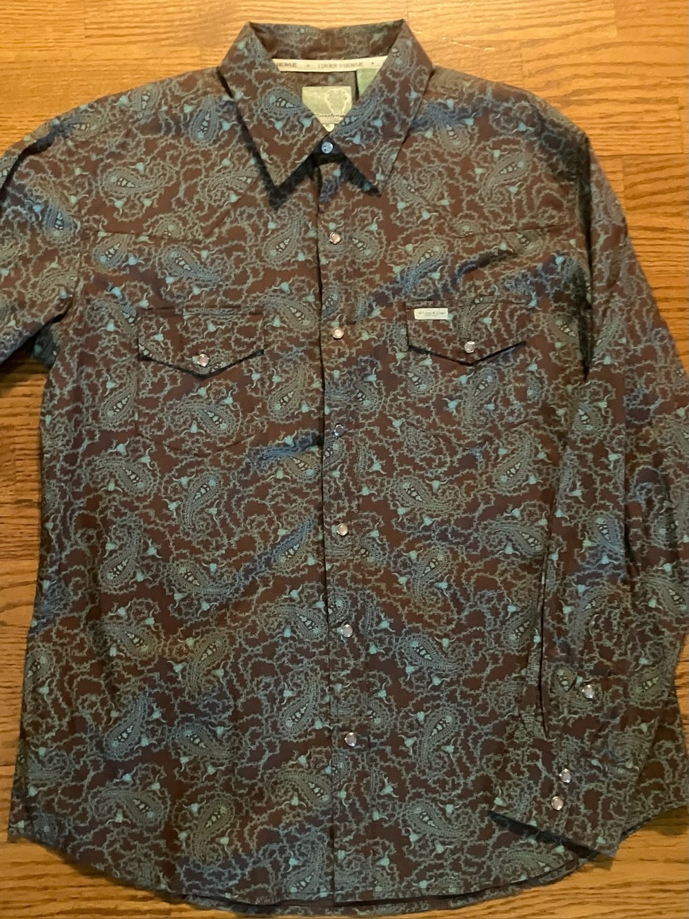 Cowboy Hardware Men's Brown Pearl Snap Long Sleeve Collared Shirt Size XL